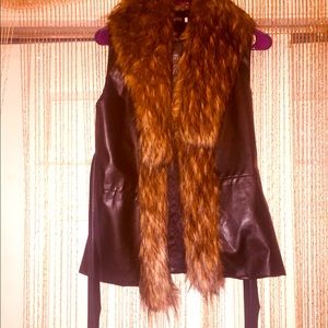 Fur trimmed belted vest NWT